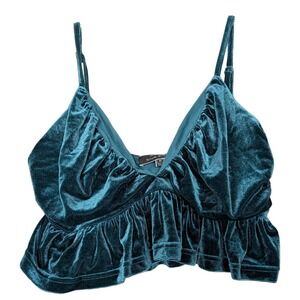 NWT Green Velvet Crop Top Cami Womens Medium Peplum Whimsigoth Festival Y2K‎
